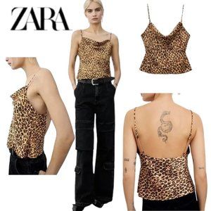 NWT Zara Satin Effect Camisole in Leopard Print Size XS